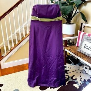 Jordan Fashions Strapless Formal Dress purple/eggplant with sage belt/sash